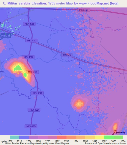 C. Militar Sarabia,Mexico Elevation Map