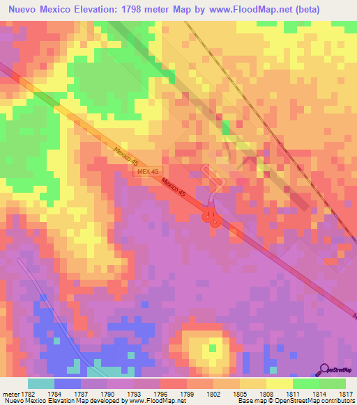 Nuevo Mexico,Mexico Elevation Map