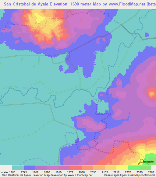 San Cristobal de Ayala,Mexico Elevation Map