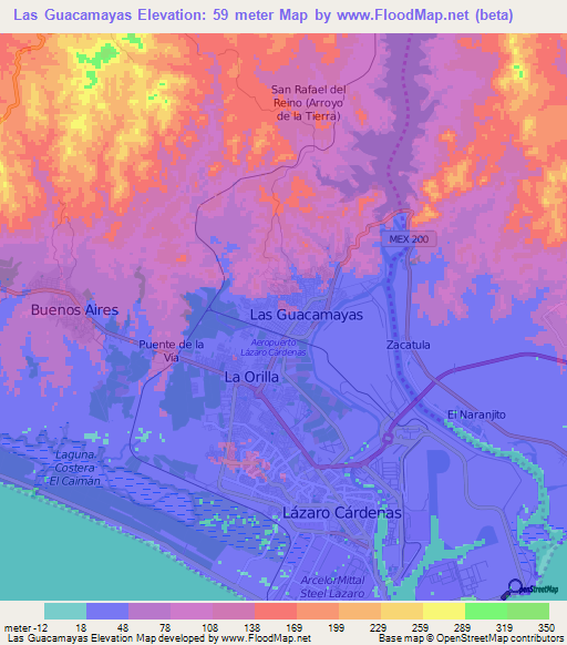 Las Guacamayas,Mexico Elevation Map