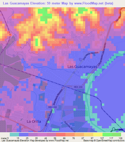 Las Guacamayas,Mexico Elevation Map