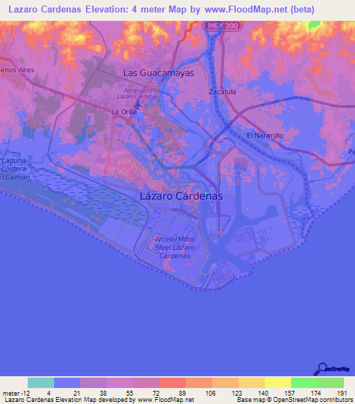 Lazaro Cardenas,Mexico Elevation Map