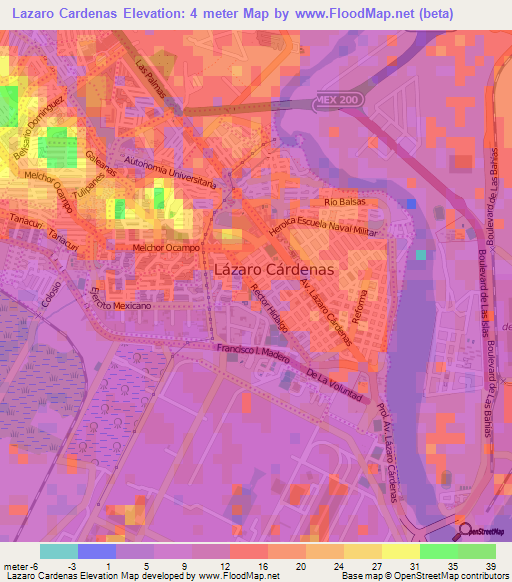 Lazaro Cardenas,Mexico Elevation Map