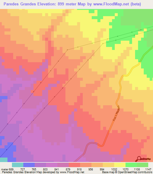 Paredes Grandes,Mexico Elevation Map