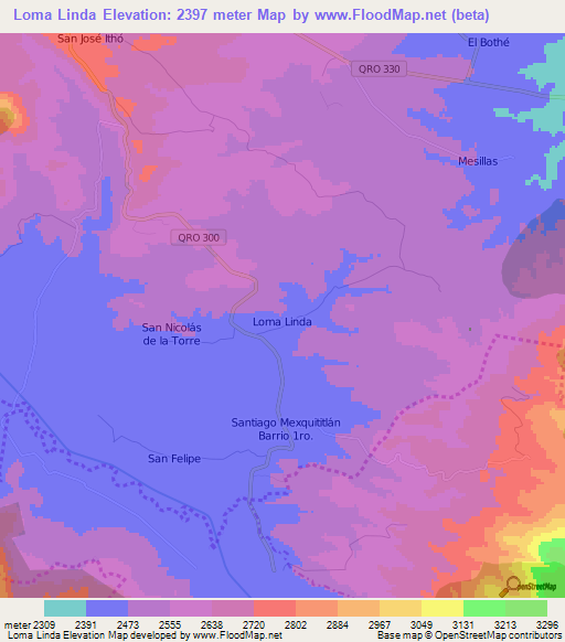 Loma Linda,Mexico Elevation Map