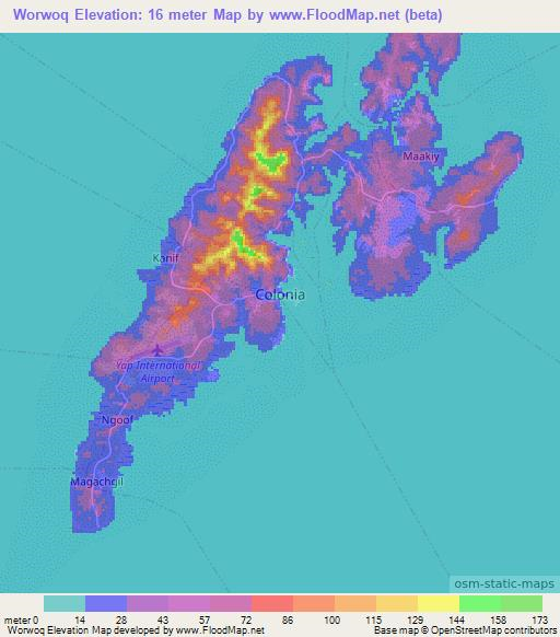 Worwoq,Micronesia Elevation Map