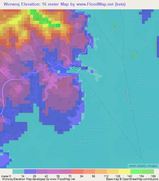 Worwoq,Micronesia Elevation Map