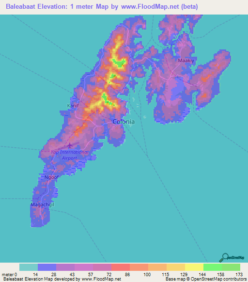 Baleabaat,Micronesia Elevation Map