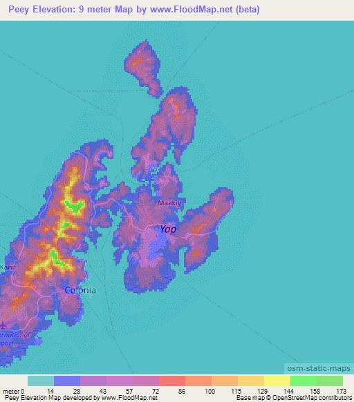 Peey,Micronesia Elevation Map