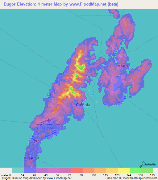 Dugor,Micronesia Elevation Map