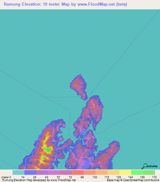 Rumung,Micronesia Elevation Map