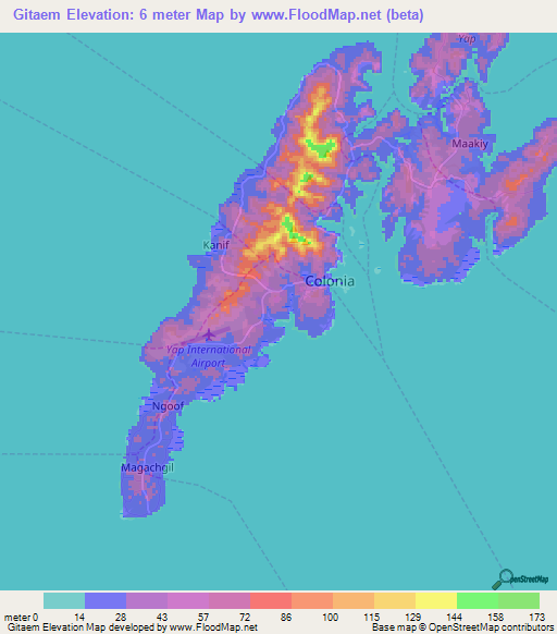 Gitaem,Micronesia Elevation Map