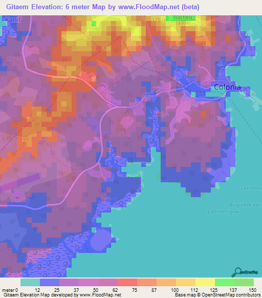 Gitaem,Micronesia Elevation Map