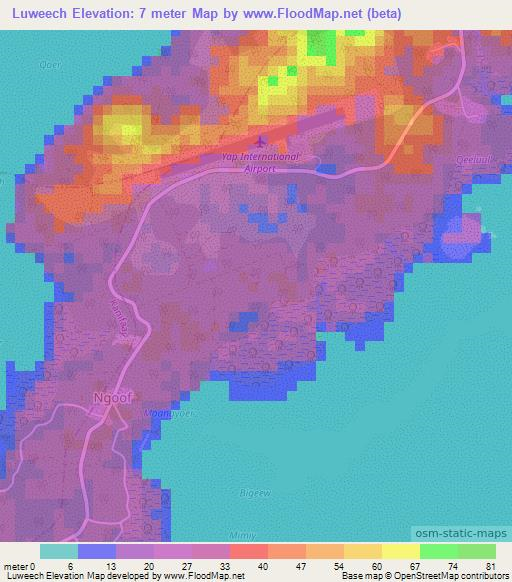 Luweech,Micronesia Elevation Map