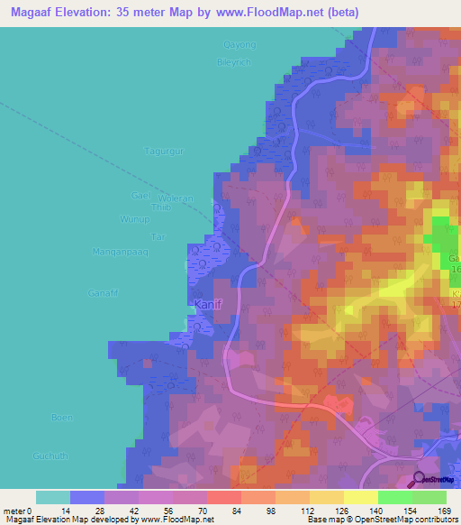 Magaaf,Micronesia Elevation Map