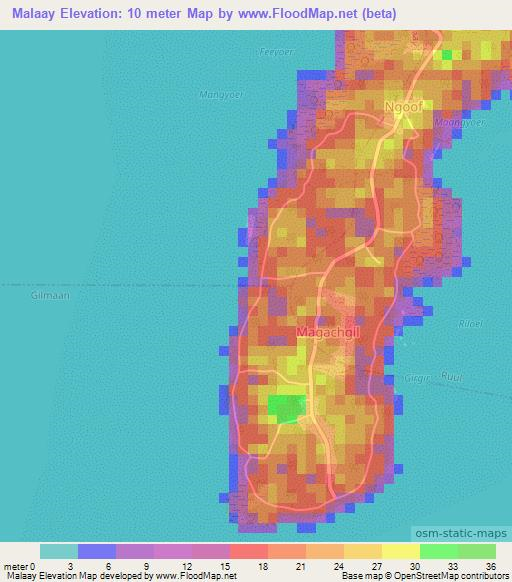 Malaay,Micronesia Elevation Map