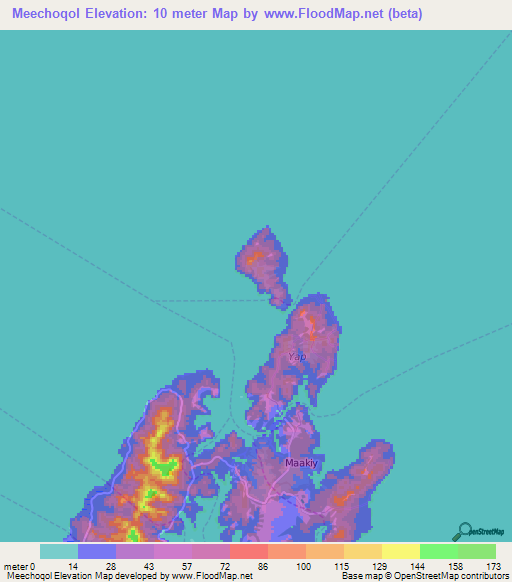 Meechoqol,Micronesia Elevation Map