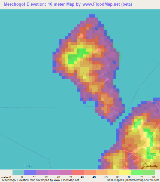 Meechoqol,Micronesia Elevation Map