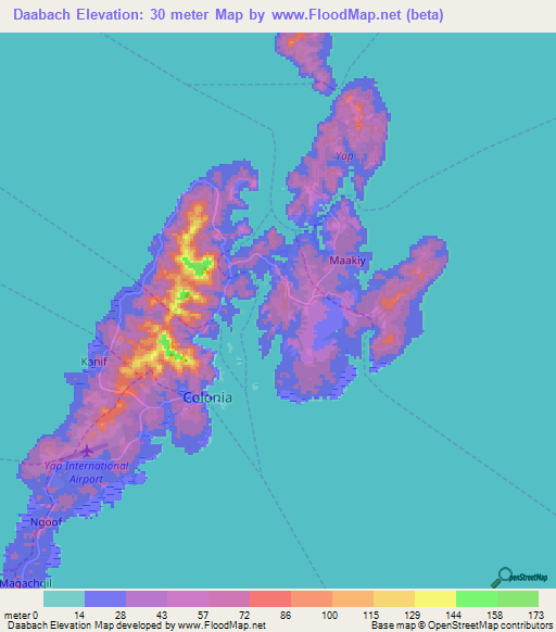 Daabach,Micronesia Elevation Map