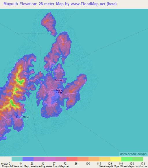 Muyuub,Micronesia Elevation Map