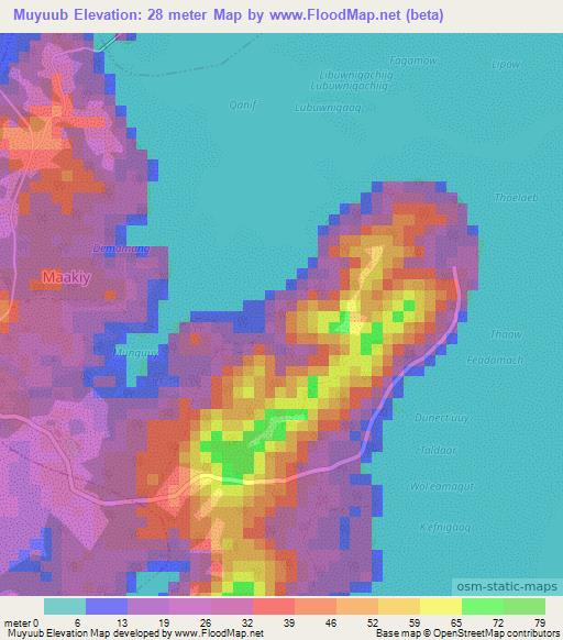 Muyuub,Micronesia Elevation Map