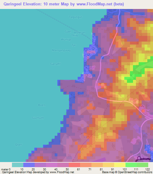 Qaringeel,Micronesia Elevation Map