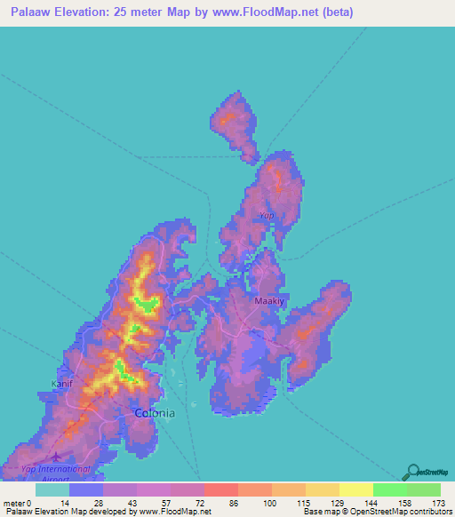 Palaaw,Micronesia Elevation Map