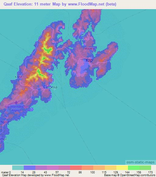 Qaaf,Micronesia Elevation Map