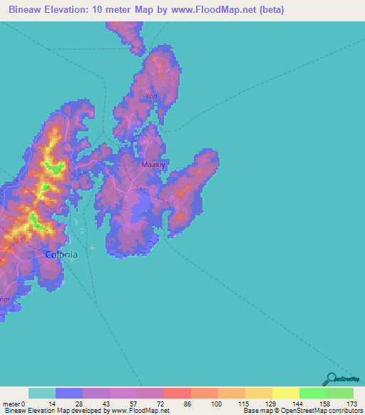 Bineaw,Micronesia Elevation Map