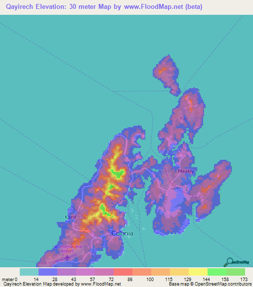 Qayirech,Micronesia Elevation Map