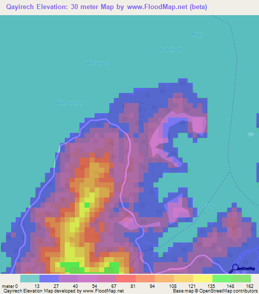 Qayirech,Micronesia Elevation Map