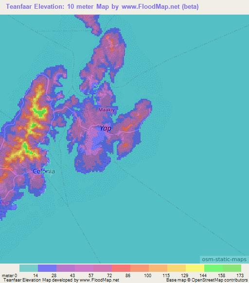 Teanfaar,Micronesia Elevation Map