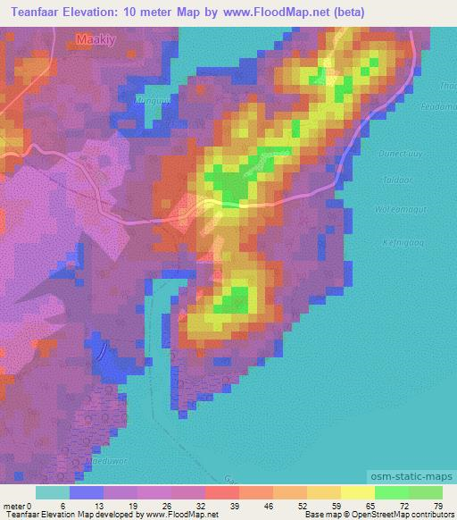 Teanfaar,Micronesia Elevation Map