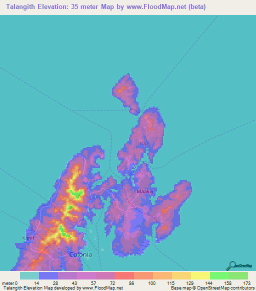 Talangith,Micronesia Elevation Map