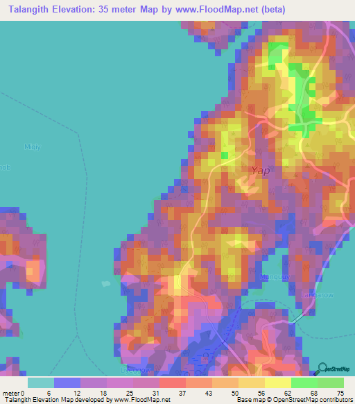 Talangith,Micronesia Elevation Map