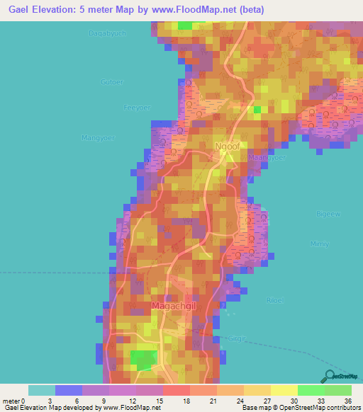 Gael,Micronesia Elevation Map