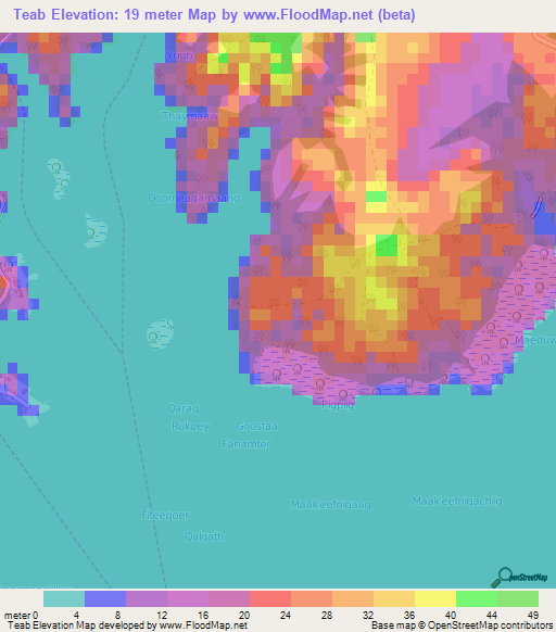 Teab,Micronesia Elevation Map