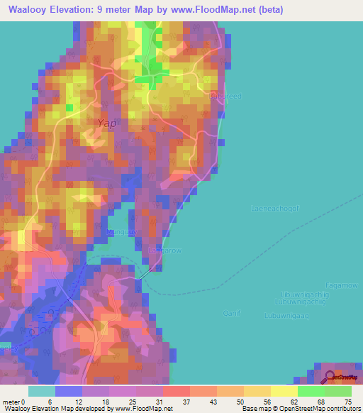 Waalooy,Micronesia Elevation Map