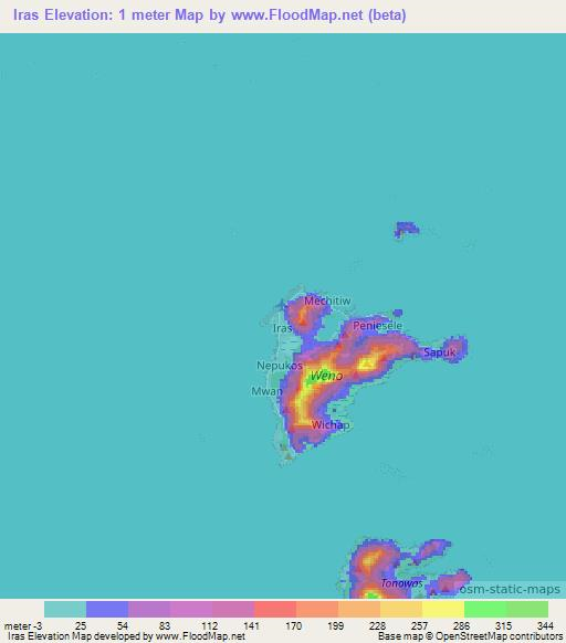 Iras,Micronesia Elevation Map