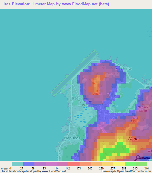 Iras,Micronesia Elevation Map