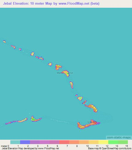 Jebal,Marshall Islands Elevation Map