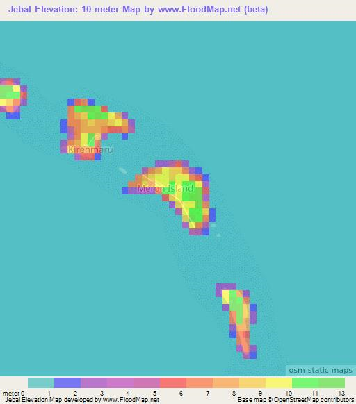 Jebal,Marshall Islands Elevation Map