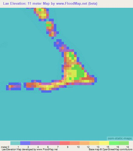 Lae,Marshall Islands Elevation Map