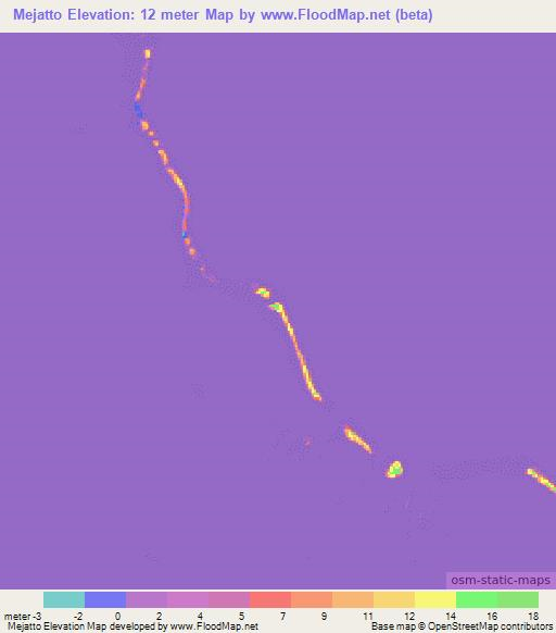 Mejatto,Marshall Islands Elevation Map