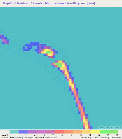 Mejatto,Marshall Islands Elevation Map