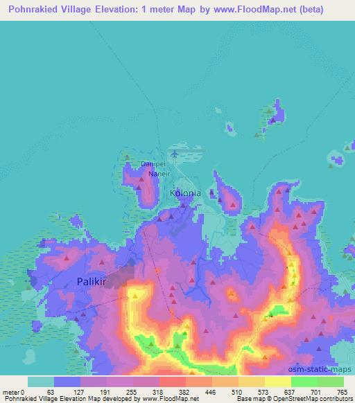 Pohnrakied Village,Micronesia Elevation Map