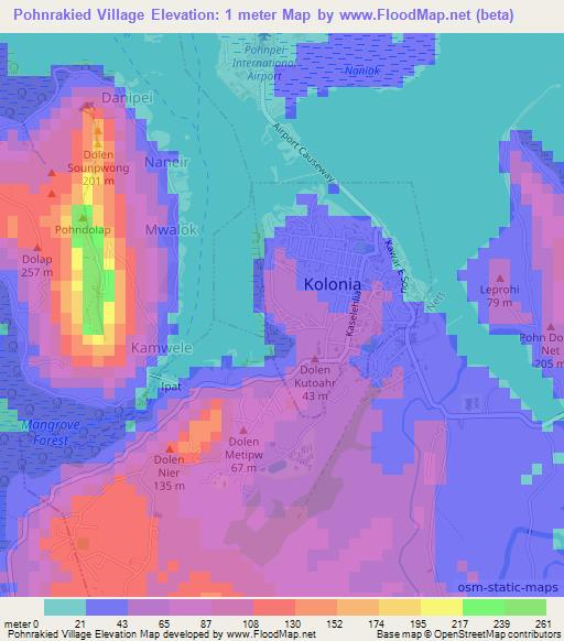 Pohnrakied Village,Micronesia Elevation Map