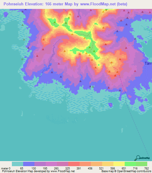 Pohnseiuh,Micronesia Elevation Map