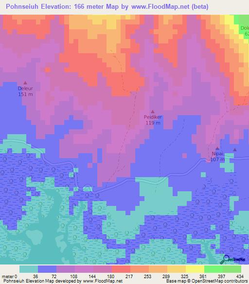 Pohnseiuh,Micronesia Elevation Map