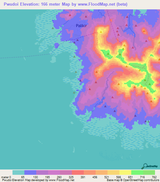 Pwudoi,Micronesia Elevation Map